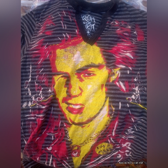 iron fist Sid Vicious Striped V Neck "i did it my way" tee XS - Picture 4 of 6